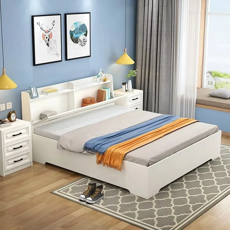 Modern Soft Design Tatami Plate Pneumatic High Bed Double Bed Floor Heating Wedding Features Panel Wood Style Storage Included