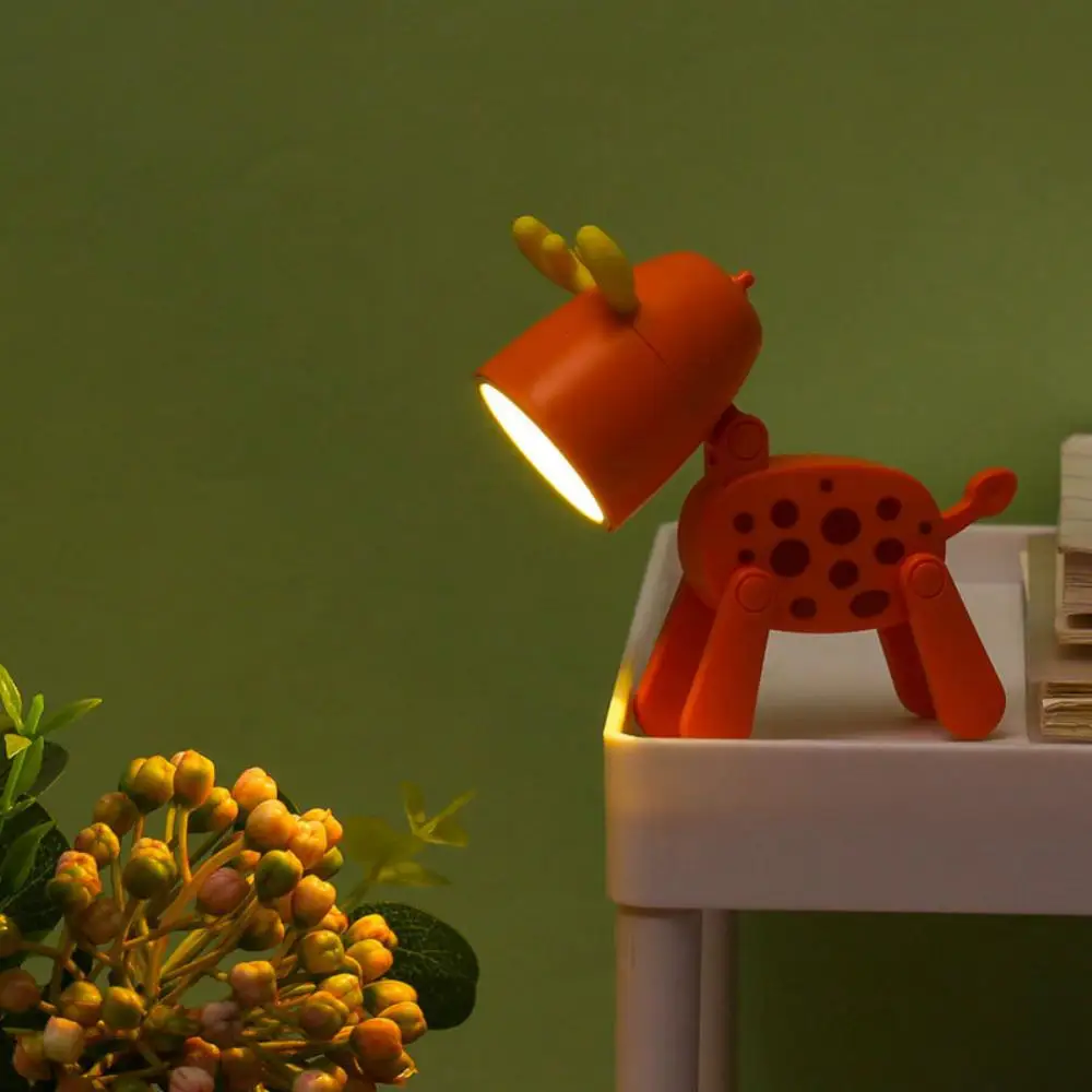 LED Night Light Mini Folding Desk Lamp Cute Pet Lights Dog Deer Dinosaur Flower Portable Night Light Student Living Room Decor