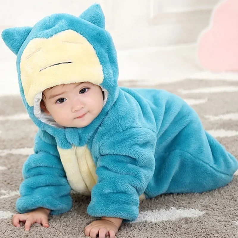 Snorlax Pikachu Cosplay Costume Kawaii Baby Romper Pajamas Newborn Baby Clothes Toddler Rompers Onesie Winter Sleepwear