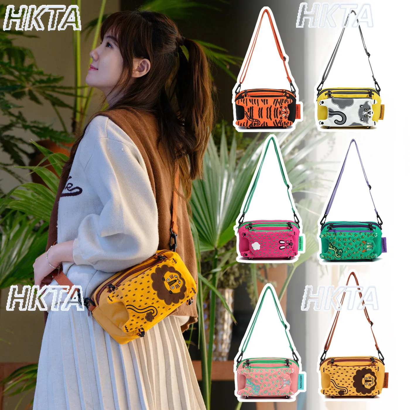 

Original Cute Animal Fabric Bag Fashion Light Weight Large Capacity Backpack Casual Multi-layer Storage Crossbody Shoulder Bag