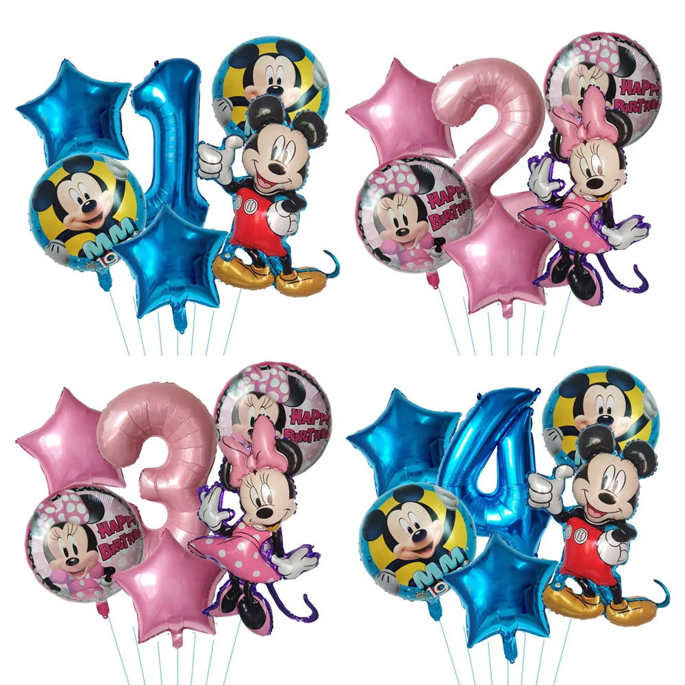 6 uds Mickey Minnie Mouse globo de aluminio Globos con números Baby Shower  1 2 3 4 5 6 7 8 9st decoración de fiesta de cumpleaños Globos de juguete  para niños / Artículos para fiestas, image size:1000x1000