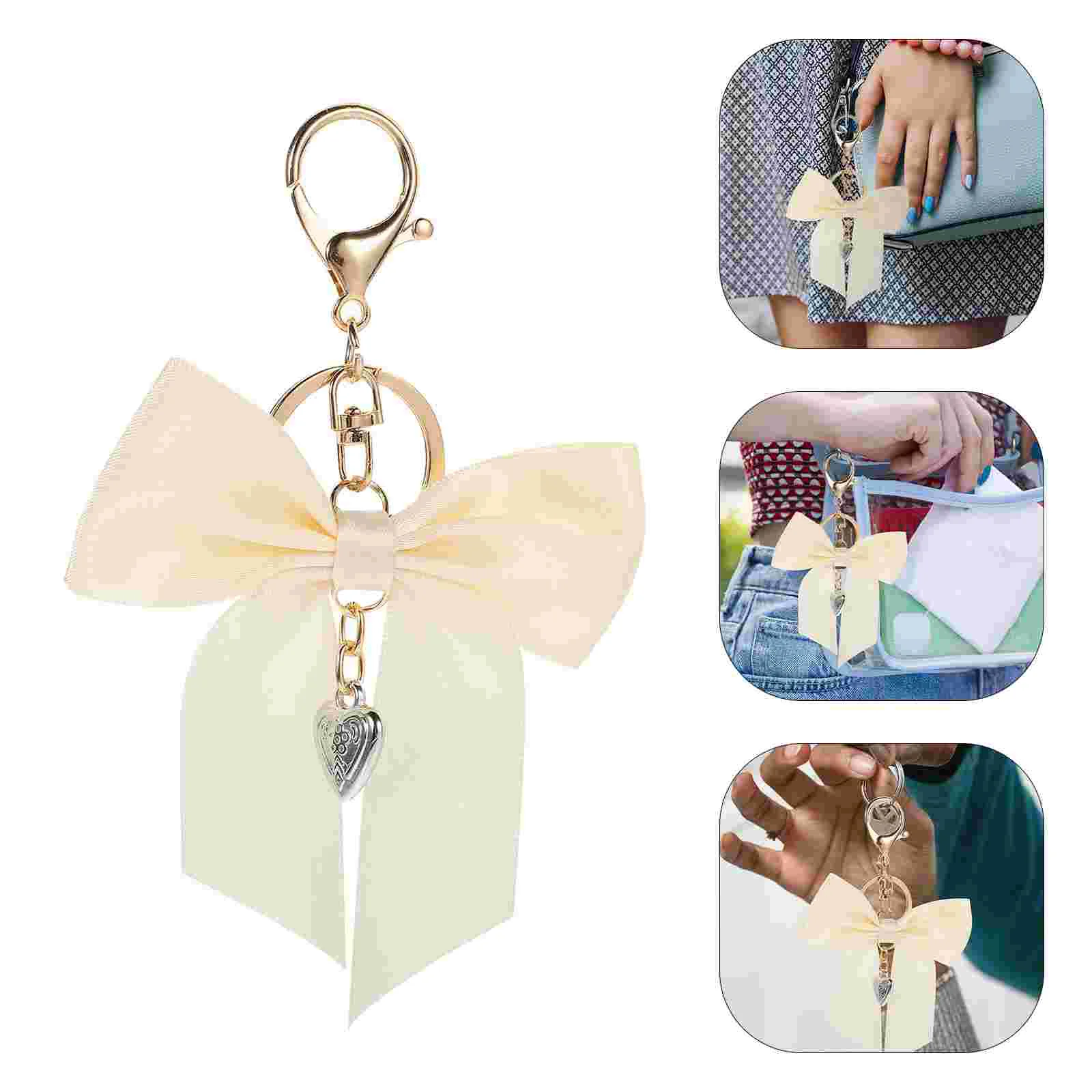 Key Chain Pendant Pearl Necklace Bag Charm Aesthetic Keychain Ribbon Decoration Bow Miss for Women