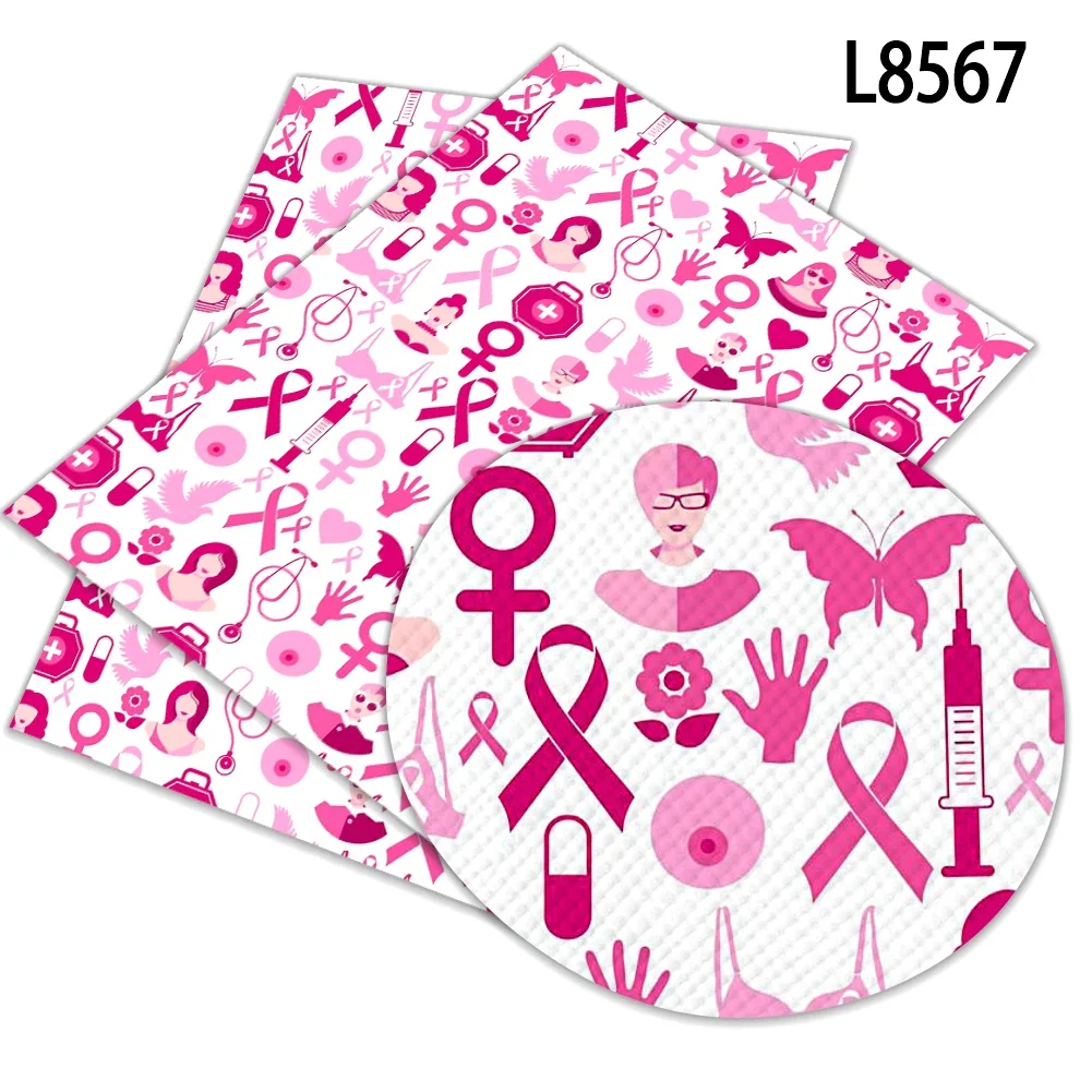 

Pink Ribbon Breast Cancer Awareness Print Faux Leather Vinly Cross Grain for DIY Hair Bow Jewelry Earring Craft Making 30*22cm