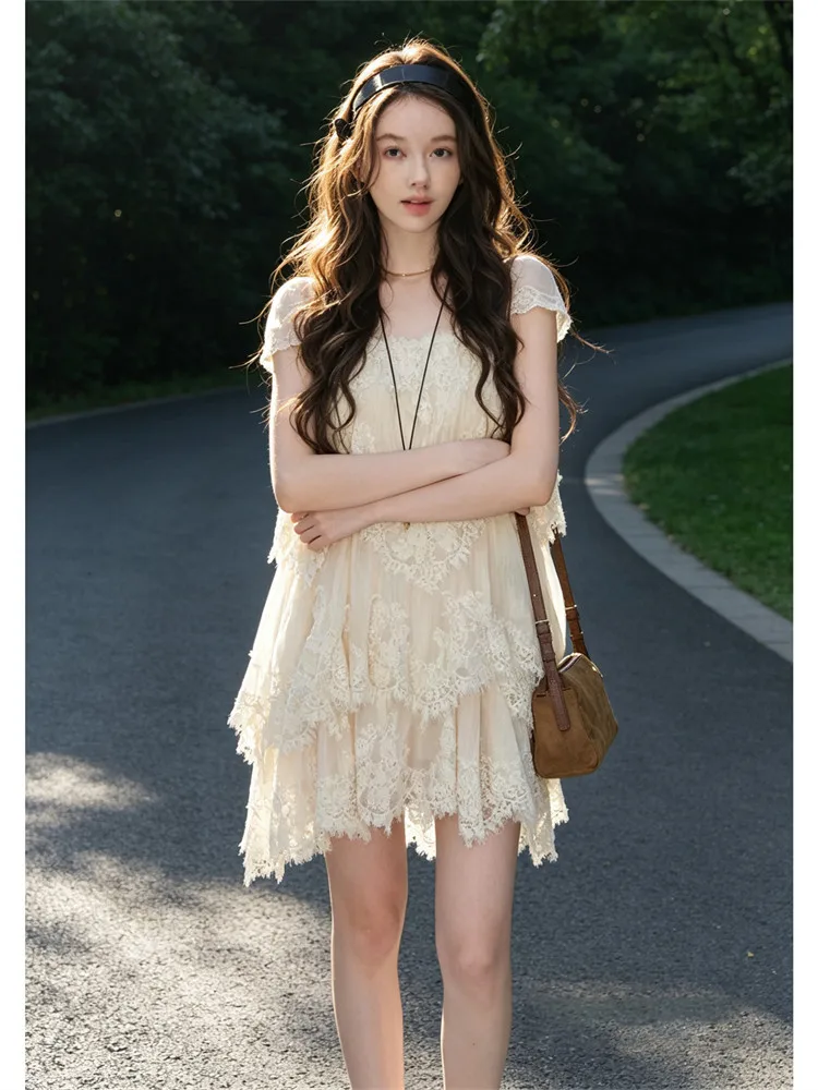 

Chic Anti-Aging Summer Dress Women's Fashionable Short Skirt Beautiful Atmosphere Sensation Dresses Casual High Waist A-Line