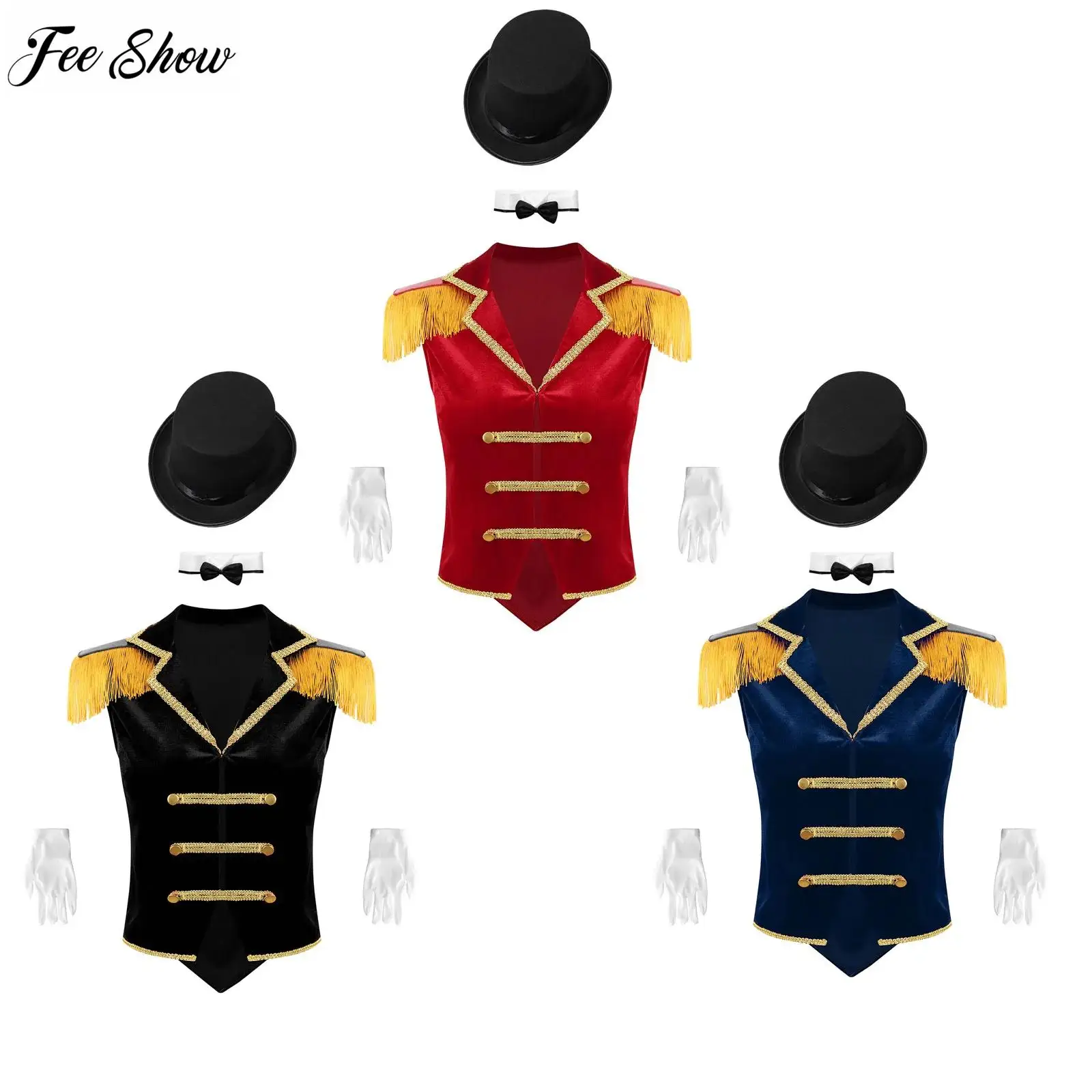 Conjunto de disfraz de maestro de circo para mujer, Top sin mangas con solapa y flecos en los hombros, trajes de Master Lion Tamer, vestido elegante para escenario