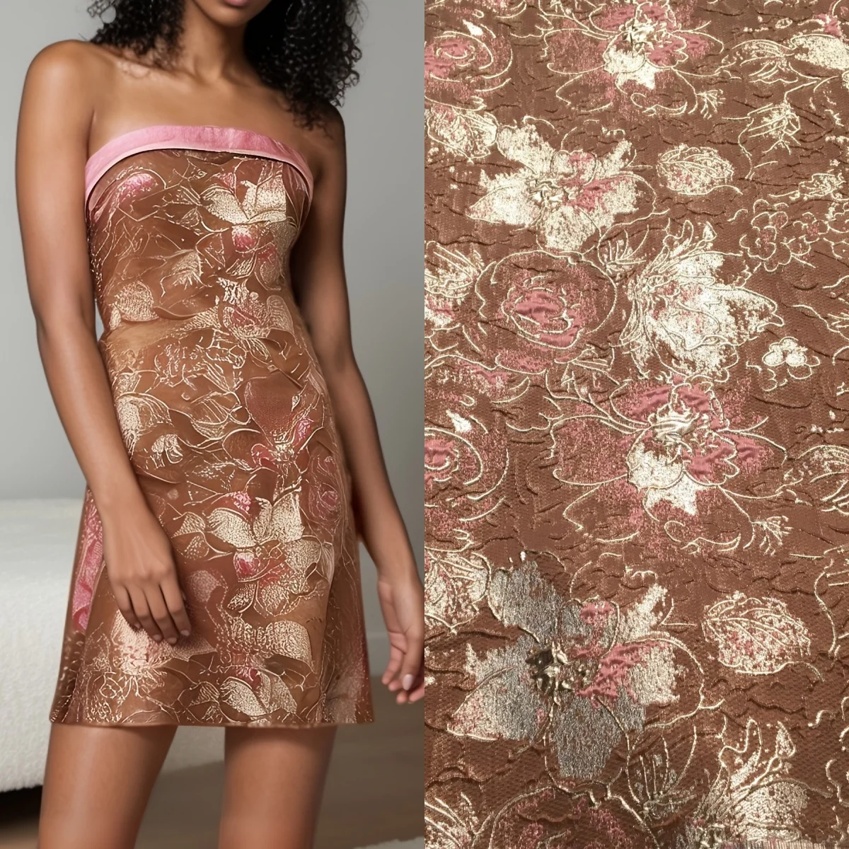 Высококачественная африканская золотистая дамасская кружевная ткань для женщин Высококачественная африканская золотистая дамасская кружевная ткань для женщин