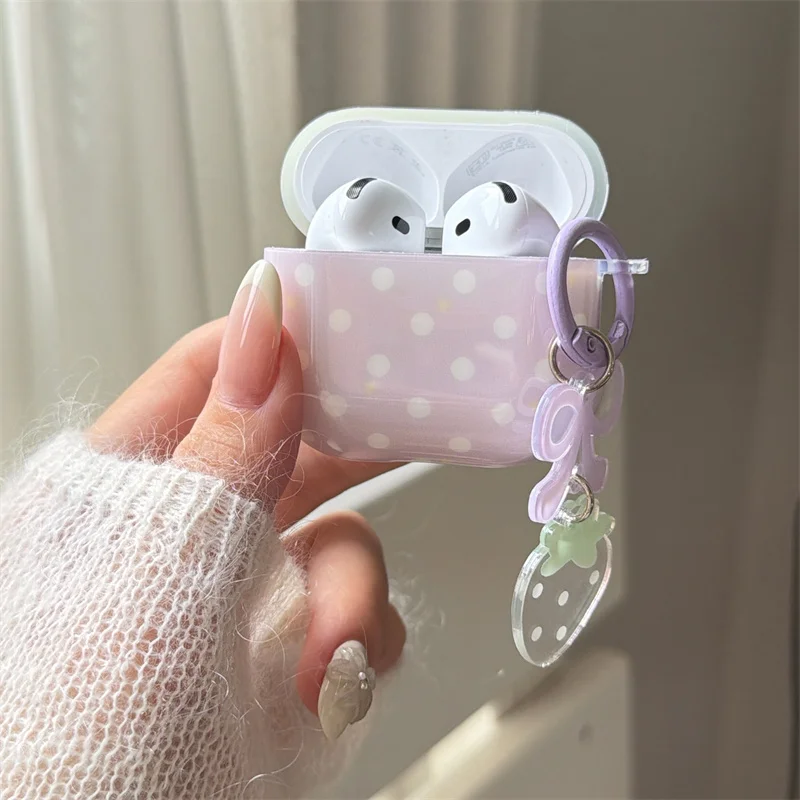 

Cute Polka Dot Strawberry AirPods Case for 1 2 3 4 Pro Pro2 Pro3 Kawaii Purple Soft Cover Shockproof Protector Earphone Cover