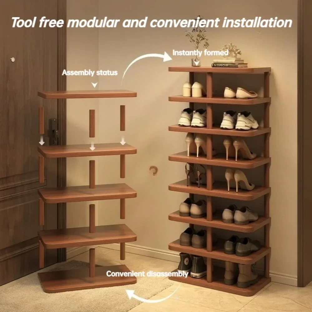 

Solid Wood Shoe Rack Home Doorway Multi Layer Storage Fine Small Narrow Shelf Simple Sturdy and Stable Storage Rack Shoe Cabinet