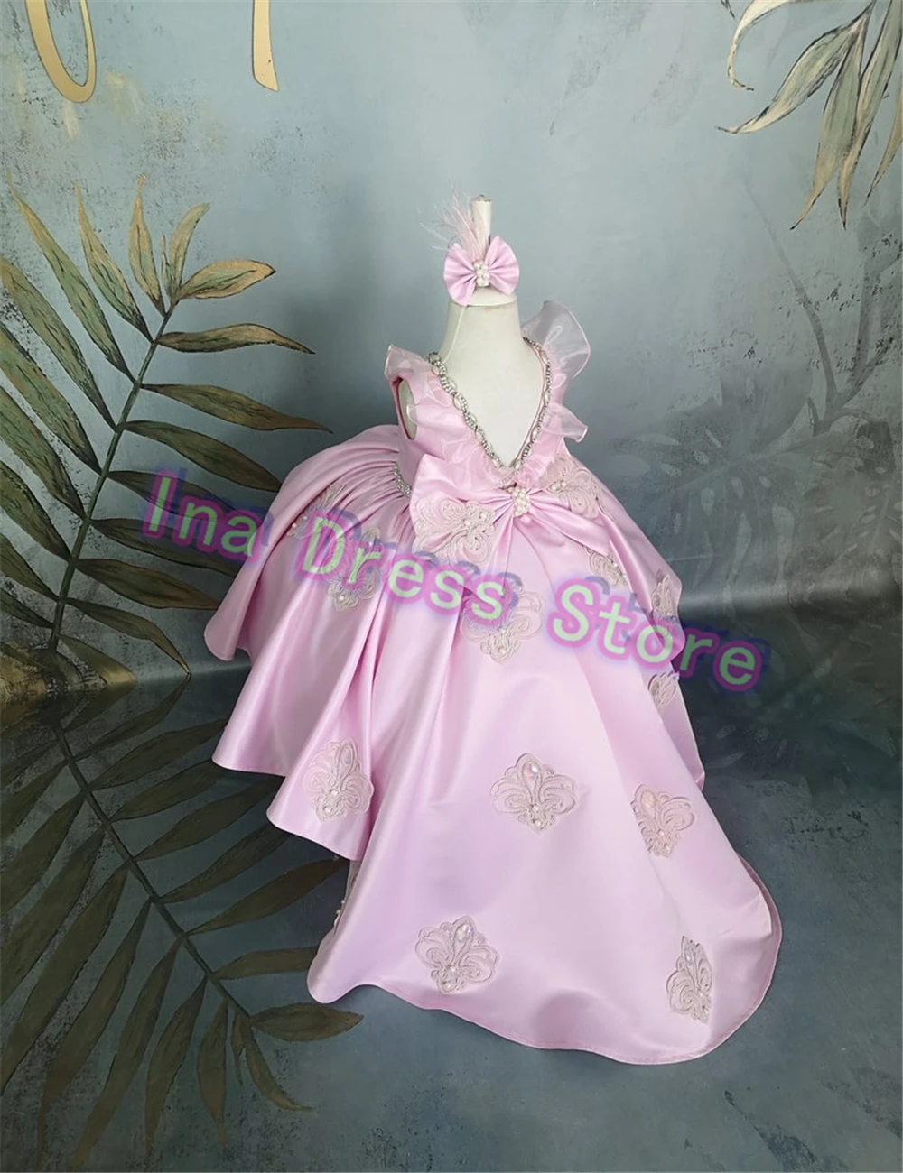 2025 New Pink Satin Flower Girl Dress  Sleeveless With Printing Little Princess Ball KIds Birthday Party Evening Gowns