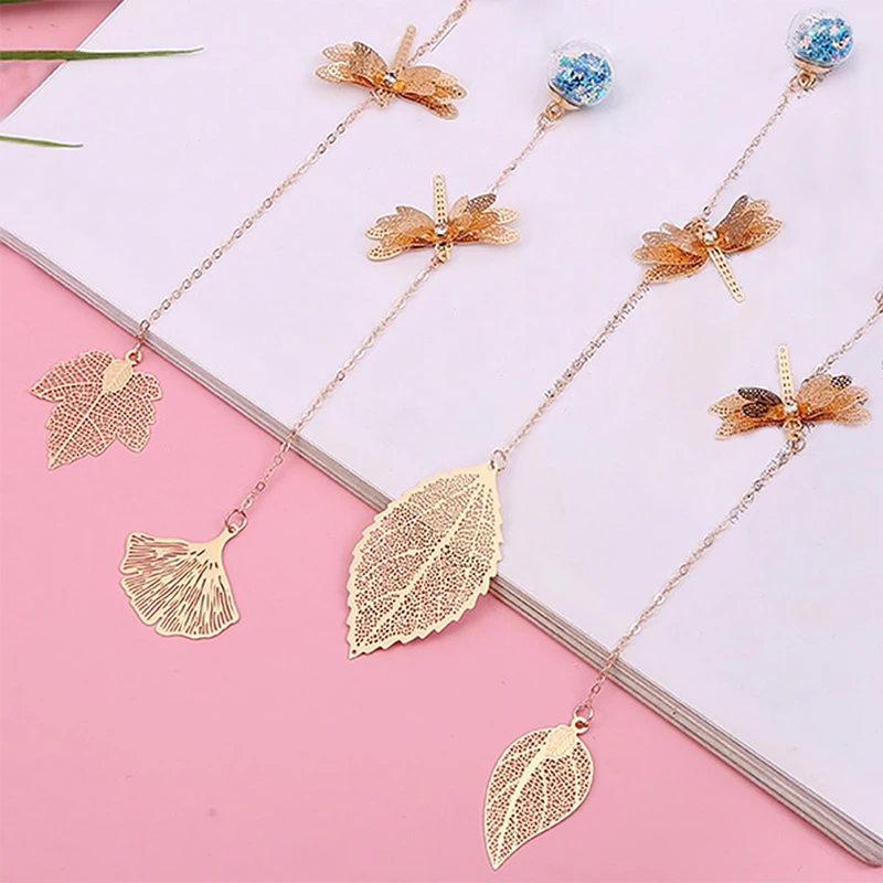 1Pc Kreative Legierung Blatt Lesezeichen Libelle Kristall Ball Student Schreibwaren Buch Seite Halter Lesen Buch Papier Clip Leser