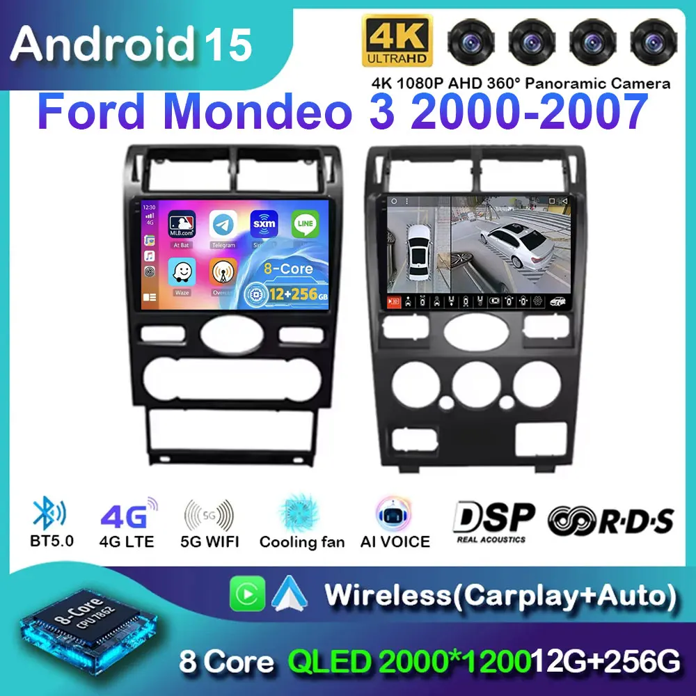 Android 15 Auto Radio Für Ford Mondeo Mondeo 3 2000-2007 Multimedia Navigation Stereo Drahtlose Carplay 12 + 256 2K QLED Bildschirm