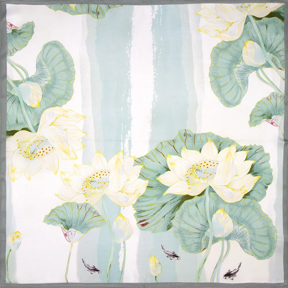 

85 см 100% натуральный шелковый шарф, женский роскошный модный квадратный летний женский платок с принтом лотоса, подарки для девочек, платок с цветочным принтом