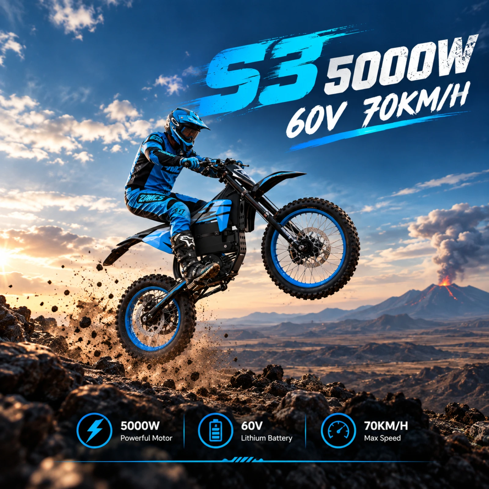 Motocicleta eléctrica S3, 60V 23.4Ah, motor central de 5000W, velocidad máxima de 70Km/H, 255Nm de torque, bicicleta eléctrica de montaña, frenos hidráulicos