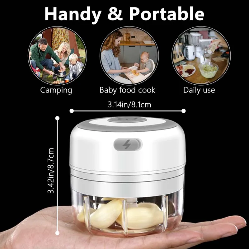 250ml Electric Garlic Chopper USB Meat Grinder Garlic Masher Machine Sturdy Durable Crushed Ginger Vegetable Crusher Kitchenware