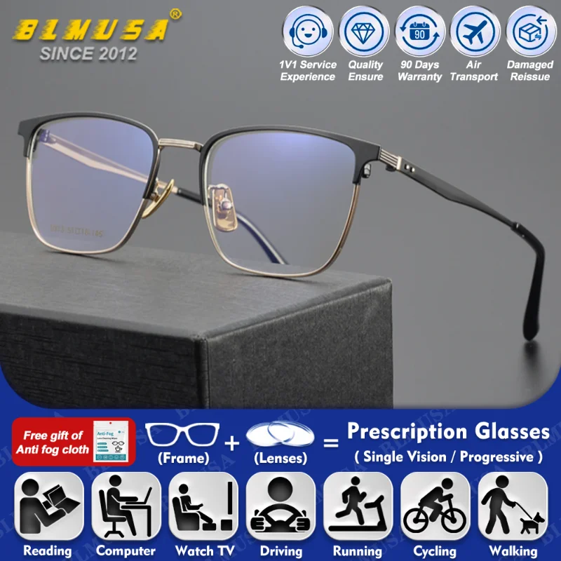 

BLMUSA (M) Casual Style Eyebrow Frame Men Anti Blue Ray Computer Glasses Classic Photochromic Multifocal Prescription Eyeglasses