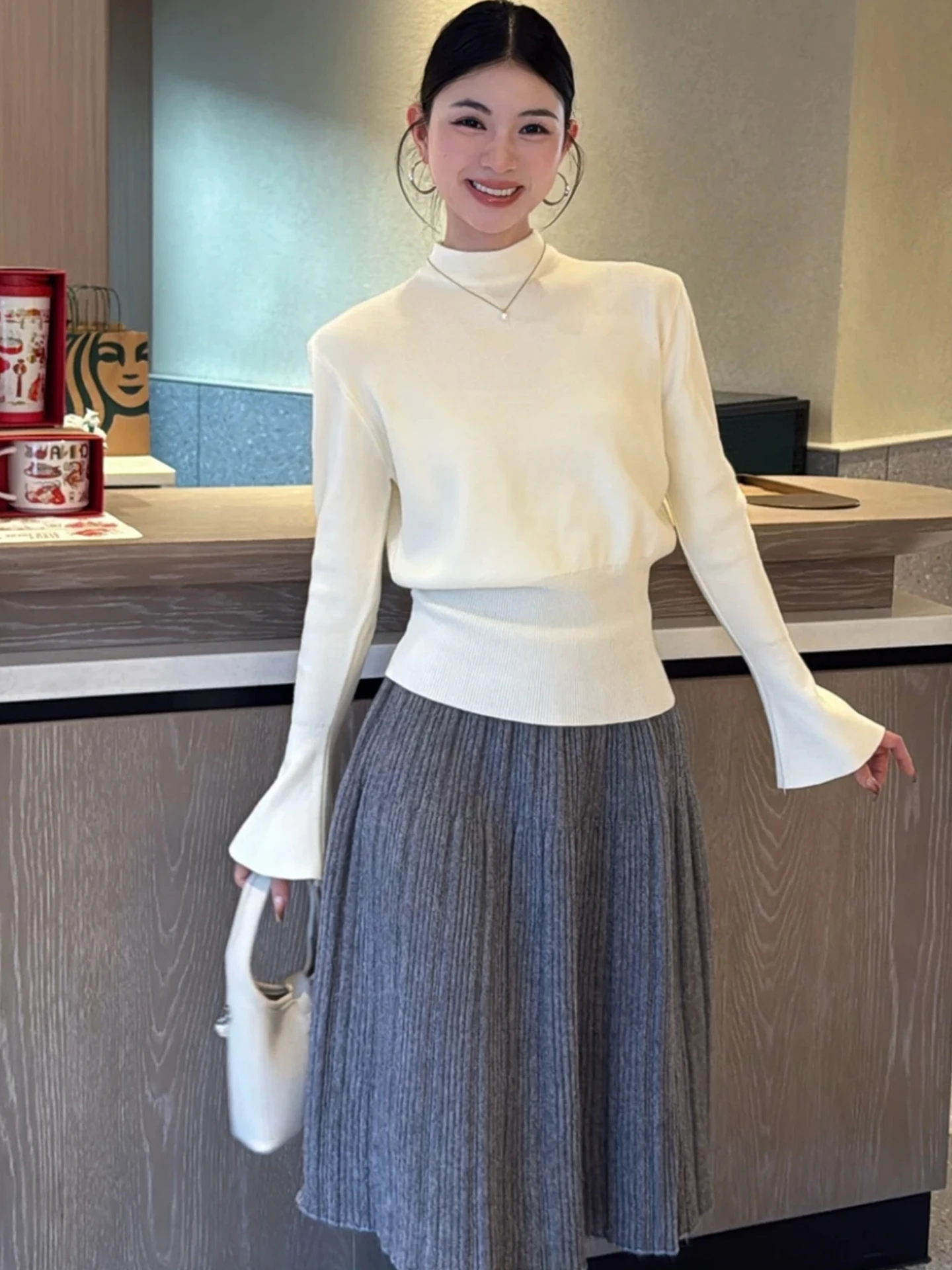 

Ele Knitted Camere Women's Base irt Sve Bell Pure Color Simple Match Winter Faion Upper Apparel Commute Sle