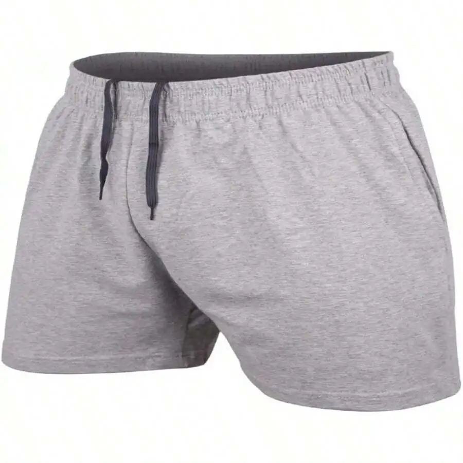 

Mens Gym Workout Shorts 5 Inch Inseam Cotton With Pocket Elastic Waist