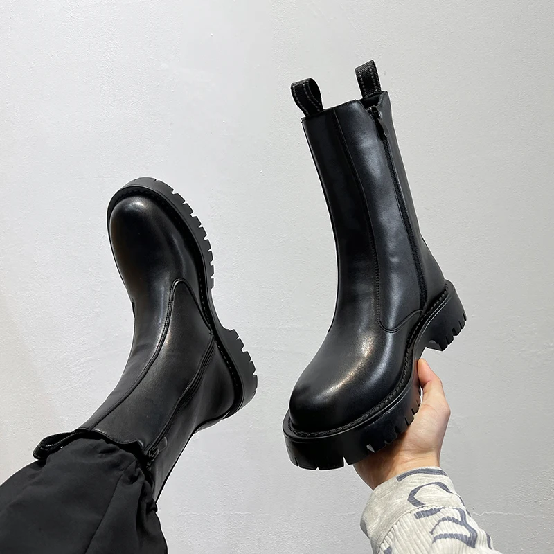

Новые зимние мужские модные ботинки челси, повседневные противоскользящие ботинки с высоким берцем на толстой подошве, деловые брендовые ботинки, мужские размеры 38-46