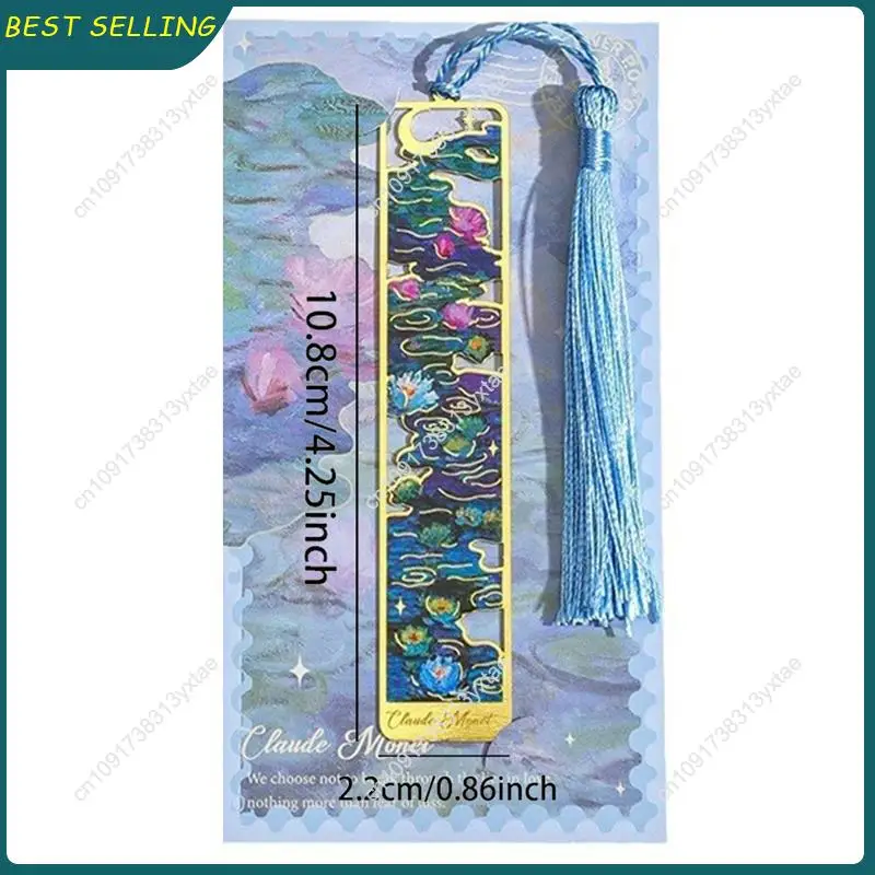 N09R-Painted Metal Bookmarks Hollow Gold Printed Bookmarks Stationery Gift Withtassels