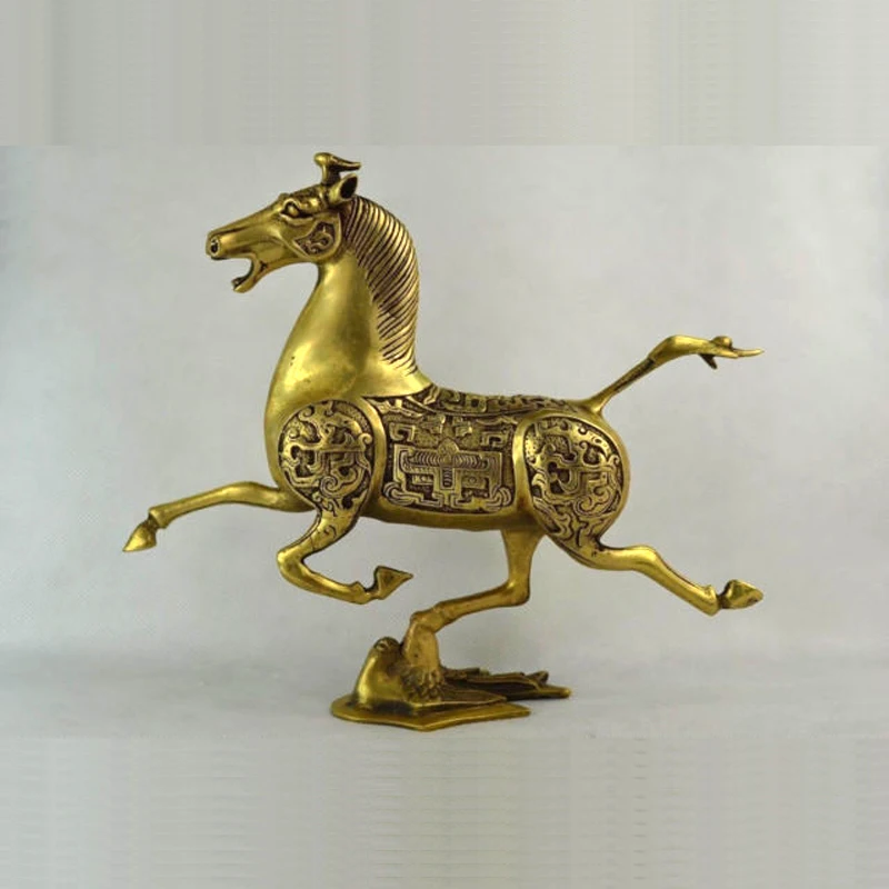 Elaborate Chinese hand-carved brass statue -  a horse stepped on Swallow