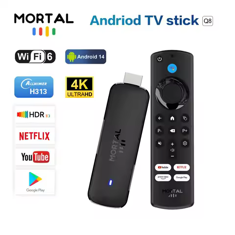 Mortal Mini TV Stick Android14.0 Q8 Support Video 4K Wifi6 Allwinner H313 Quad Core NETFLIX Google Chromecast Voice Smart TV Box