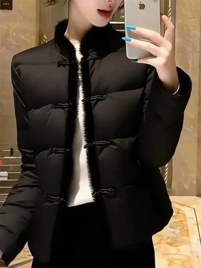 Women New Loose And Slim Cotton Jacket With A Small Stature And A Sense of Luxury. Winter New Chinese Style Buckle Black Jacket