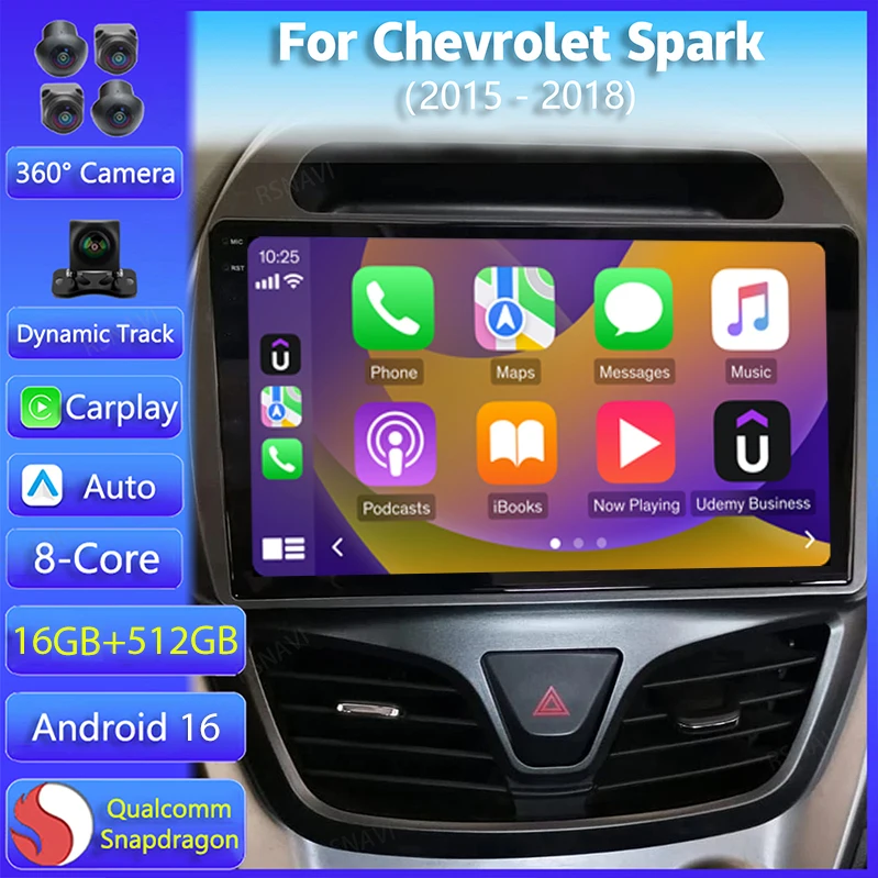 Radio para Auto Android 16 con Carplay, WIFI+4G para Chevrolet Spark 2015 2016 - 2018, Reproductor Multimedia GPS, WIFI+4G, Audio Estéreo, DSP, BT
