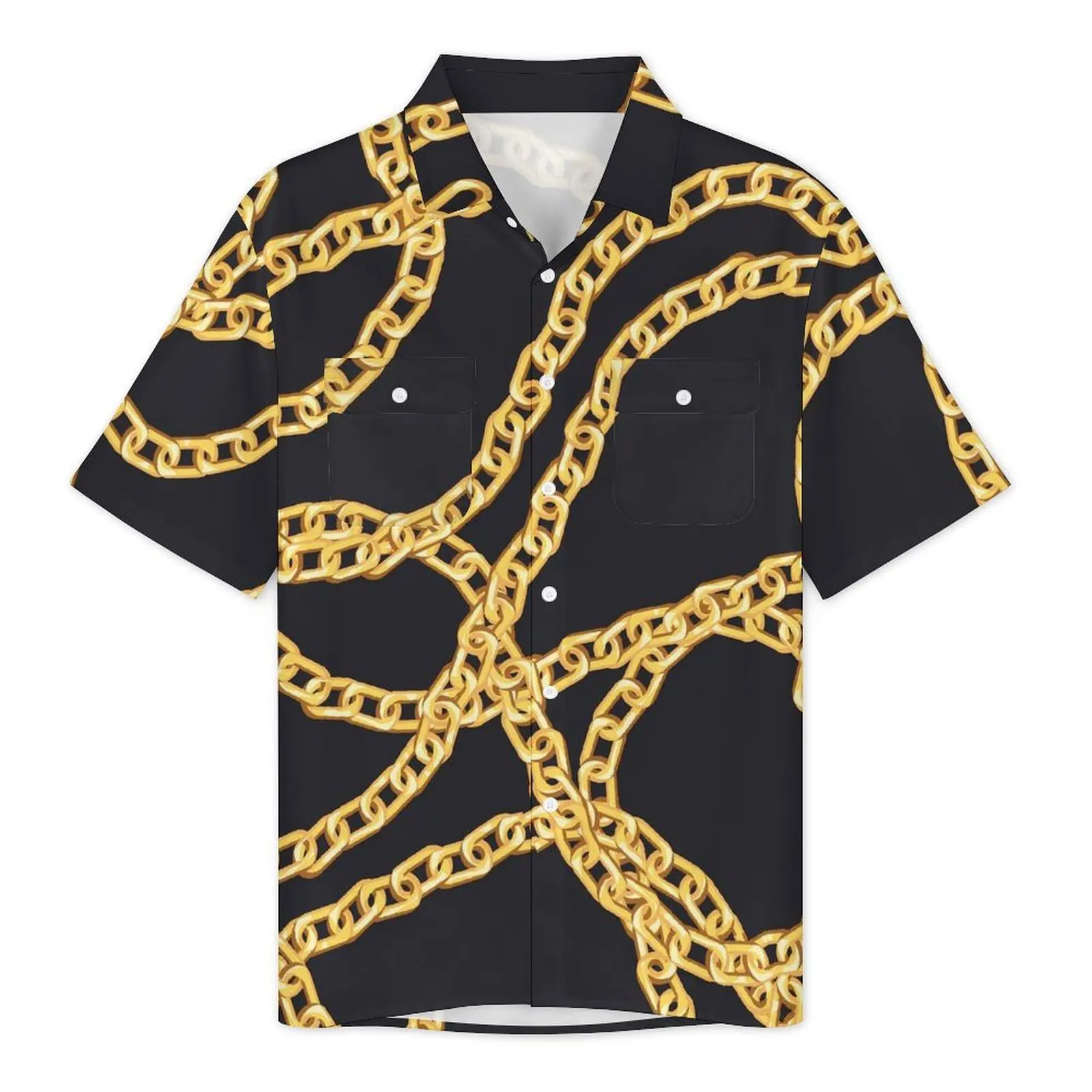 Summer Shirt Beach Golden Chain Blouses Links Print Vintage Casual Shirts Men Short Sleeve Y2K Funny Oversized Tops