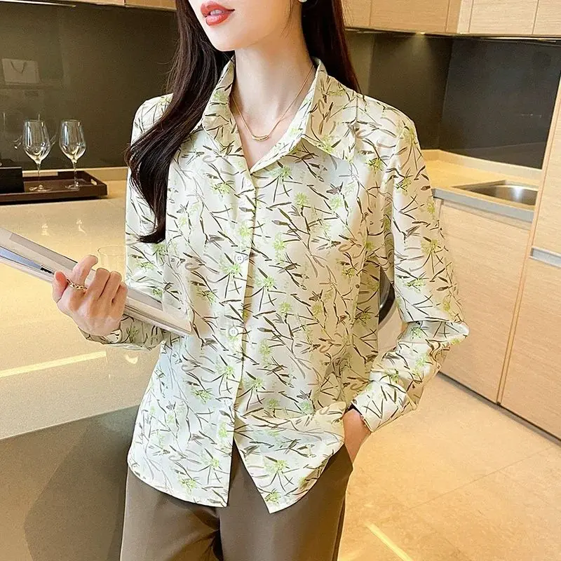 New elegant printing blouses casual daily Ladies\' Shirts Fashion Women\'s Button-Down Tops blusa mujer