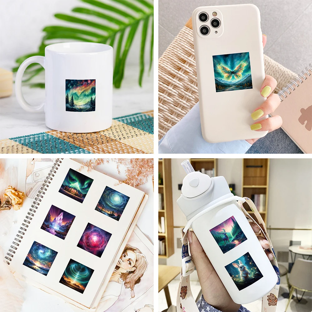 10/30/50pcs Cartoon Aurora Animal Aesthetic Stickers Decals Laptop Scrapbook Phone Suitcase Fridge Funny Decoration Sticker Toys