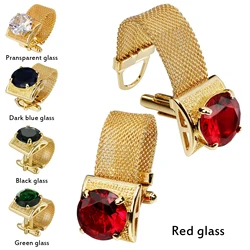 HAWSON Mens Crystal Cufflinks with Chain-luxury Shiny French Shirt Cufflinks wedding business gift accessories