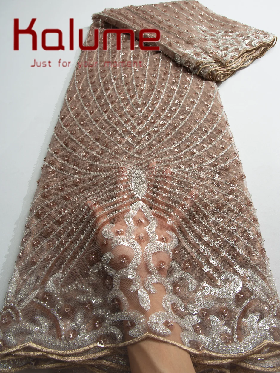 

Kalume Lace 2025 African Beaded Tulle Lace Fabric Soft High Quality Mesh Net Lace Fabric with Sequins For Sewing Wedding F4500
