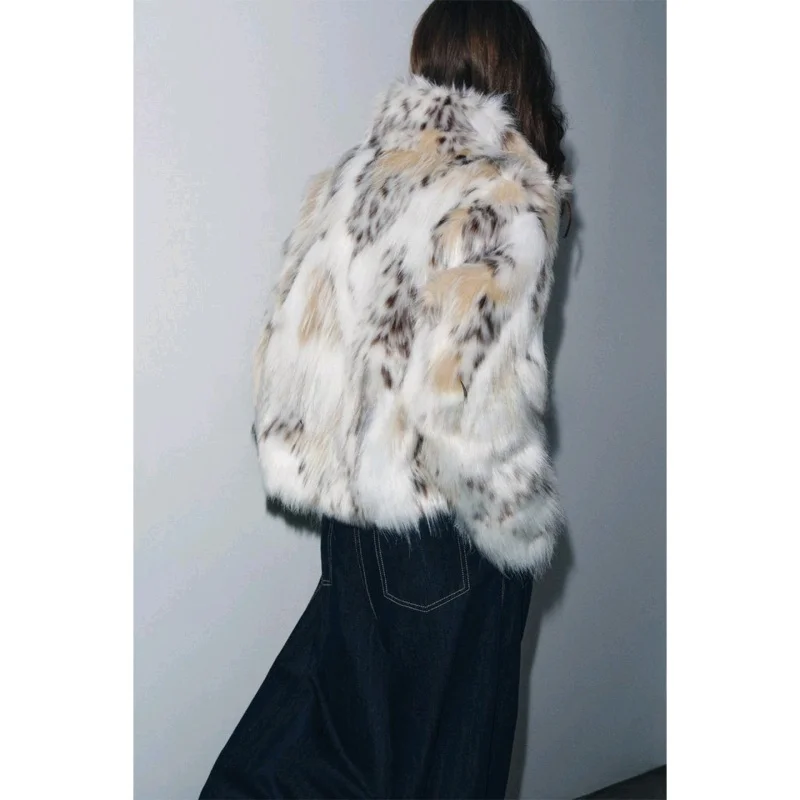 معطف نسائي جديد للخريف بأكمام طويلة وياقة، بتأثير الفرو الصناعي، بحافة مستقيمة، ملابس خارجية أنيقة، تصميم فضفاض وقصير