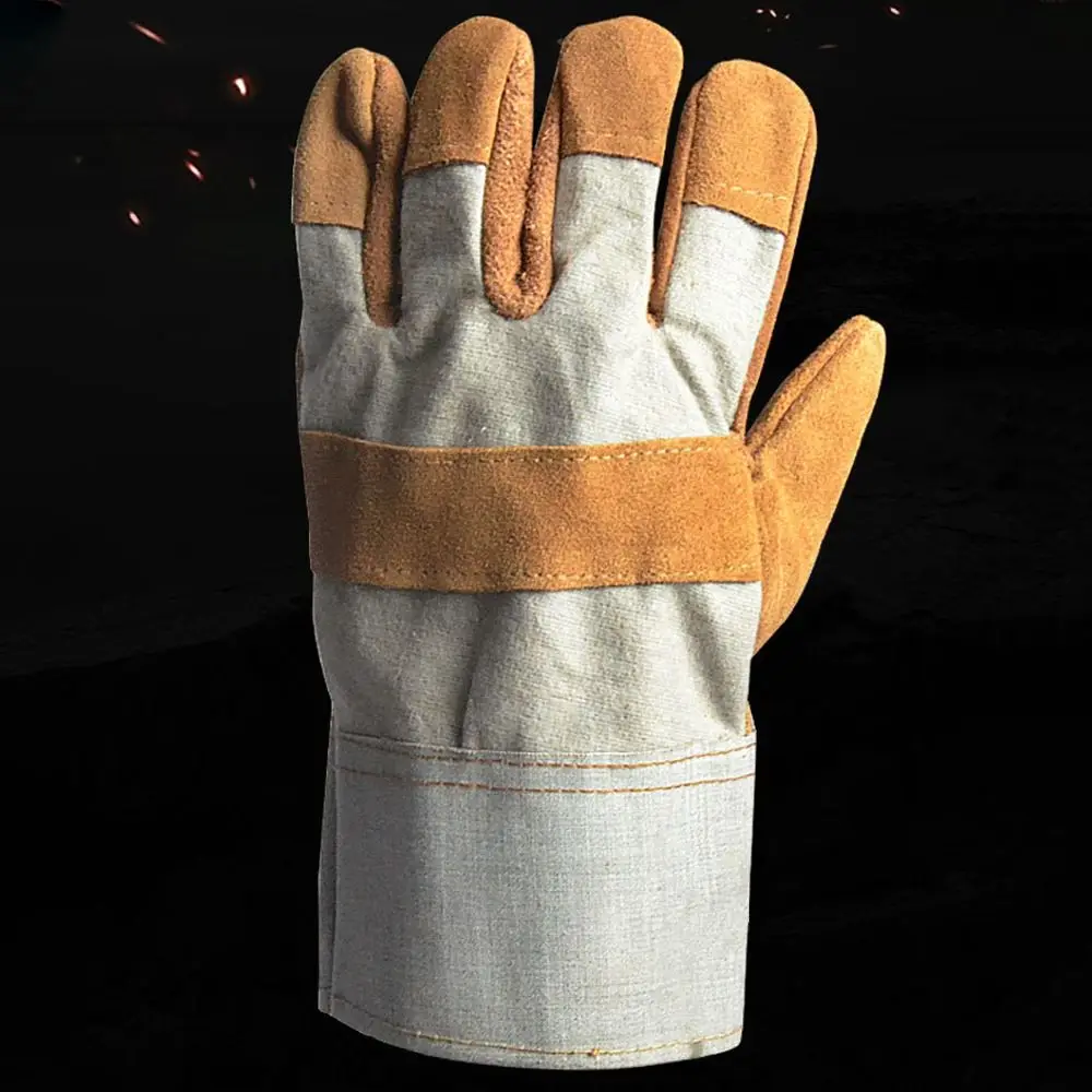 

1 Pair Abrasion Resistant Leather Work Gloves Labor Protection Thickened Cowhide Welding Gloves Comfortable Heat Resistant