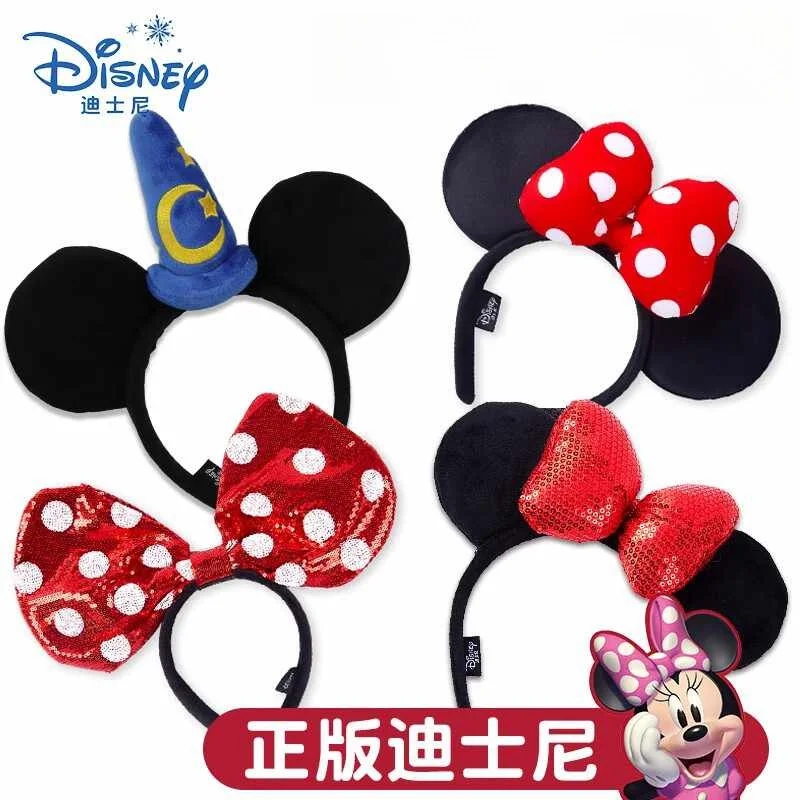 Disney Headband Genuine Mickey Minnie Headpiece Big Bow Children'S Disney Headband Women S Version Lovely Headwear Birthday Gift