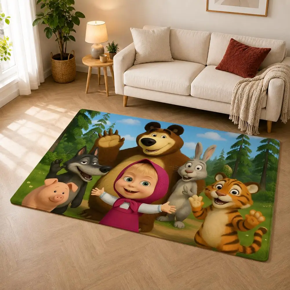 Cartoon M-Masha And The B-Bear Floor Mat Soft Thickened Absorbent Non-Slip Bedroom Living Room Door Mat Home Decor Flannel Rugs