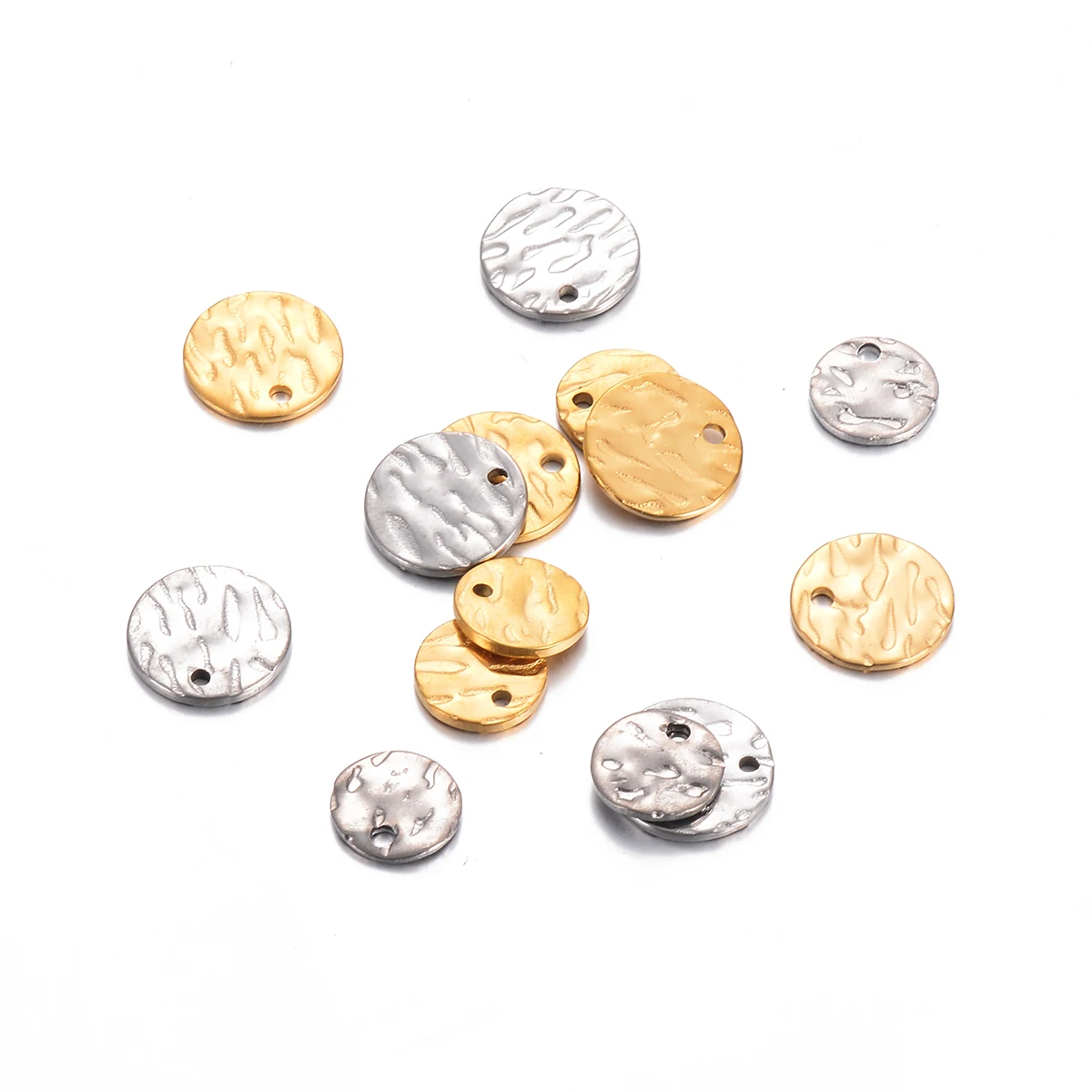 Breloques à Texture ronde couleur or 8mm/10mm, étiquettes en acier inoxydable, perles rondes vierges pour la fabrication de bracelets et de colliers à faire soi-même, 20 pièces/lot