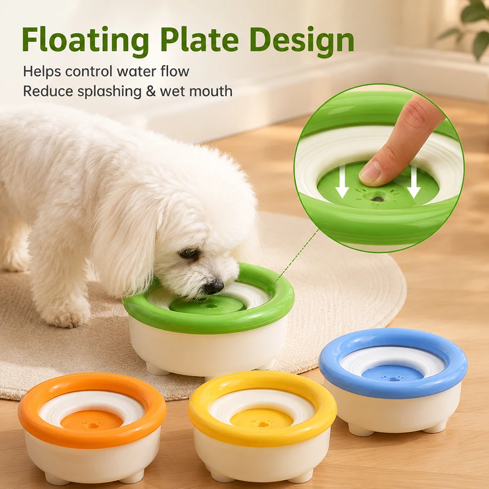 Pet Floating Water Bowl 1500ml Slow Drinking Feeder for Dogs Cats Anti Splash Filter Bowl with Non Slip Base Indoor Travel Use