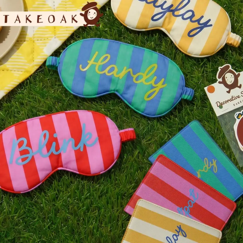 Custom Cursive Name Striped Travel Set Personalized Name Eye Mask Passport Cover Storage Drawstring Bag Travel Kit Travel Gift