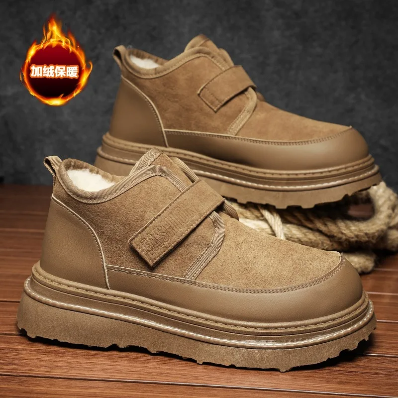 

Leisure Walk Mens High-Top Boots Warm Plush Snow Short Boots Outdoor Male Hiking Boots Casual Slip on Walking Shoes Winter Boats