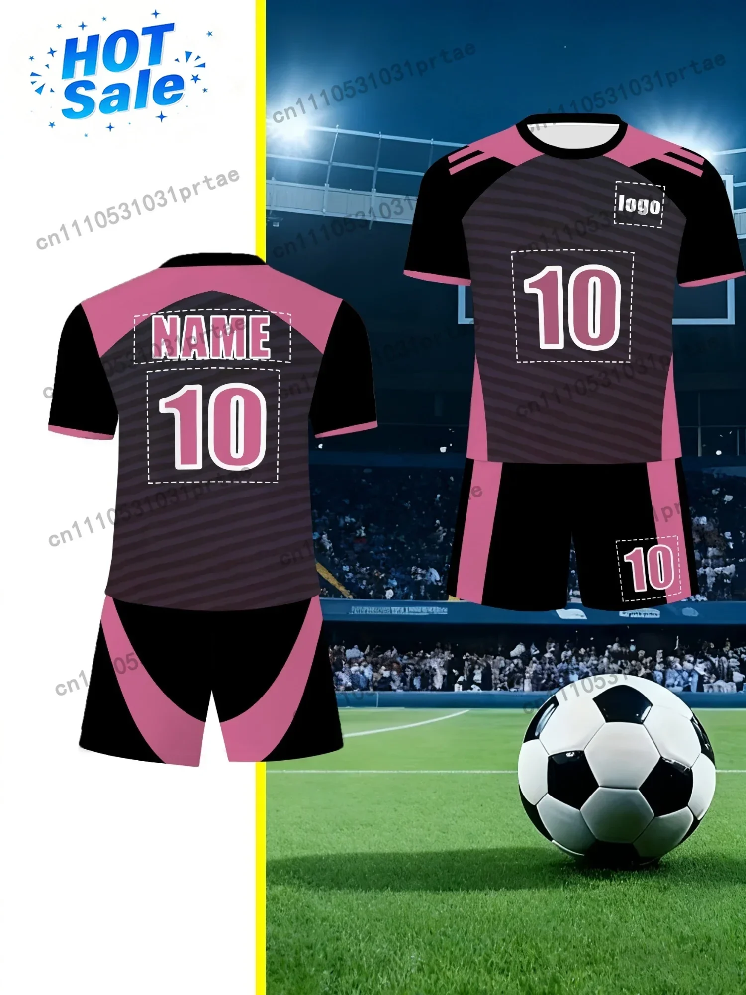 This Unisex Round-Neck Soccer Uniform Set Uses Digital Printing Technology And Can Be Customized with Team Or Individual Black
