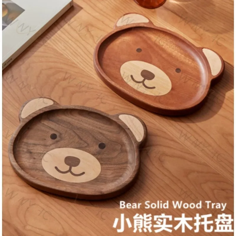 Cartoon Bear Ebony Black Walnut Wooden Fruit Storage Tray Suitable for Desktop Sundry Organizing