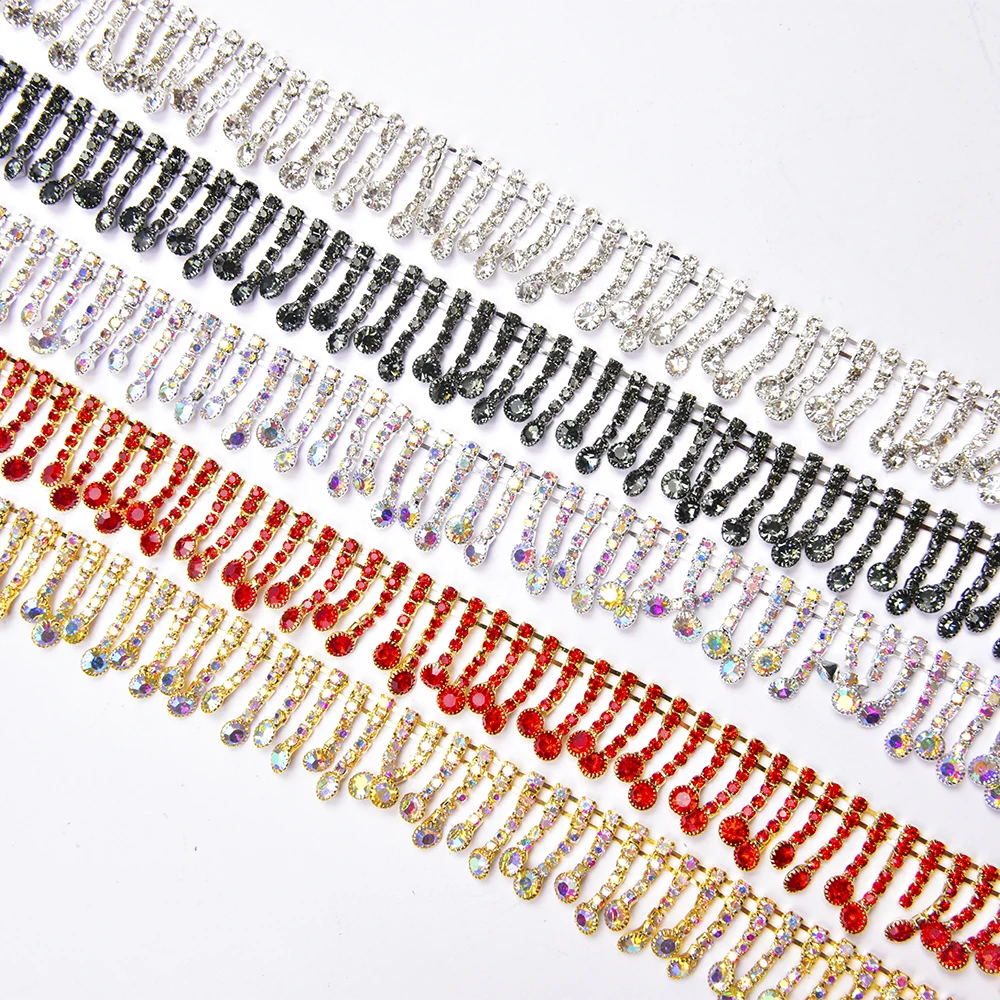 Short Tassel Rhinestone Chain Fancy Glass Crystal Round Pendant Trim Fringe Sew on Garment Collar Bags Wedding Dress DIY