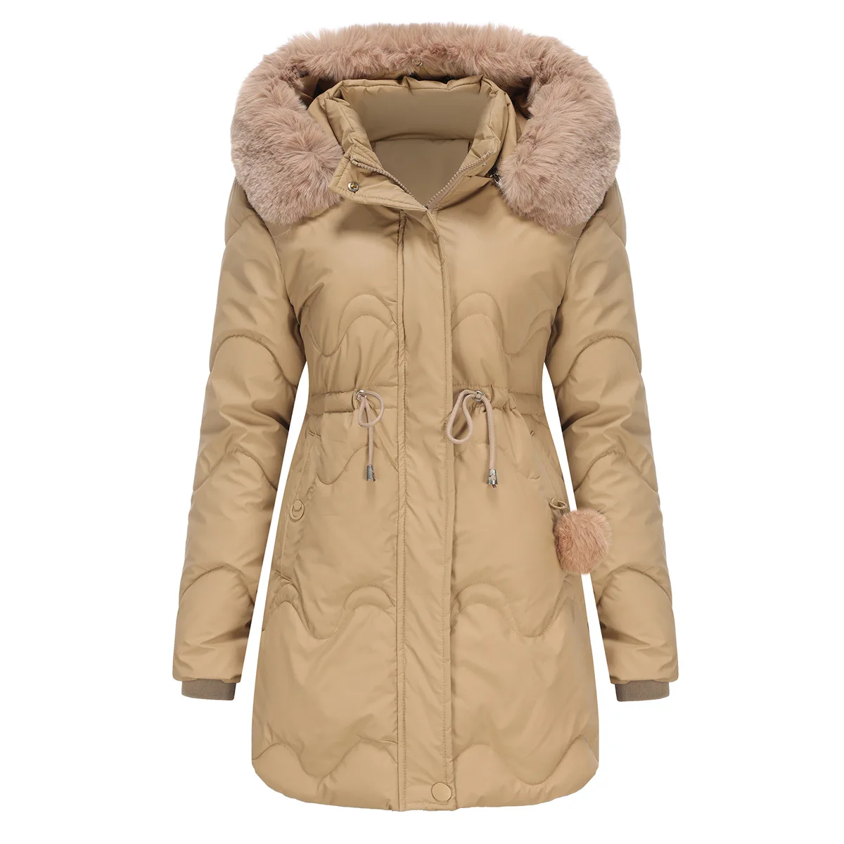 Giacca imbottita in cotone da donna cappello staccabile autunno inverno cappotto lungo Casual caldo collo di pelliccia abbigliamento con cappuccio