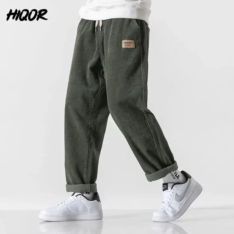 HIQOR 2024 Autumn Winter Fashion Corduroy Pants Men Vintage Japanese Trousers Men\'s Corduroy Straight Casual Pants  Stretch Pant