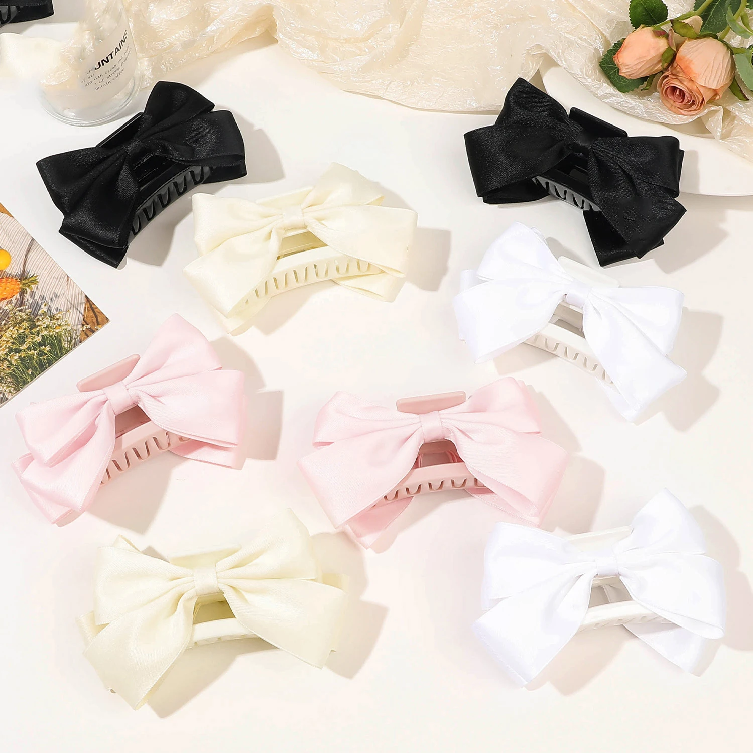 Korean Women Bow Girls Plastic Hair Claws Hair Clips Headwear Large Size Hairpin Crab Barrette Fashion Ornament Hair Accessories