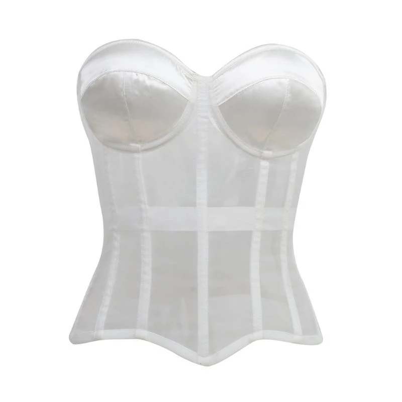 

Женский белый прозрачный сетчатый корсет-бюстье без бретелек, сексуальный, со встроенным бюстгальтером, дышащий, на шнуровке, утягивающий, корректирующий фигуру