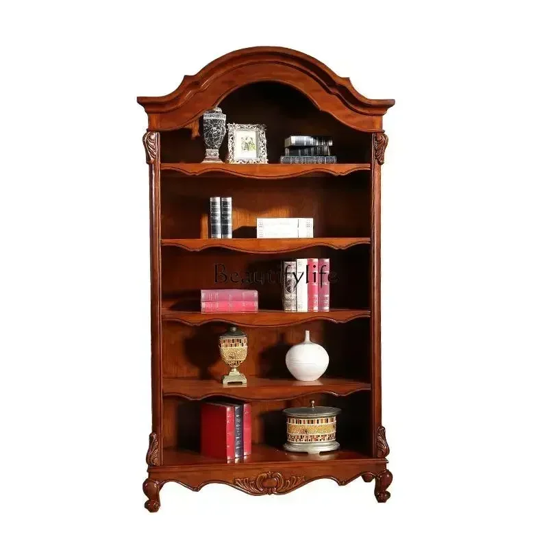 

LJYAmerican solid wood bookcase retro carved living room decoration display locker