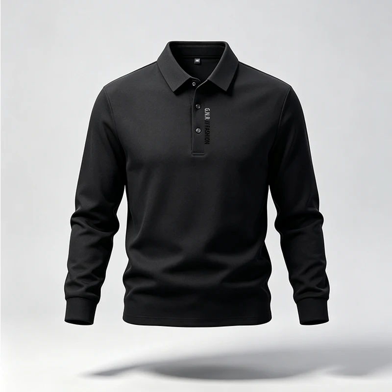 Herren-Polohemd mit langen Ärmeln, Reverskragen und Buchstabenmuster, das auf Komfort ausgelegt ist, ideal zum Spazierengehen, für Treffen und als lässiges Outfit für den Alltag. – Detail 11