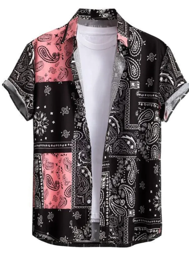 

2026 Men's Shirts And Tank Tops Casual Color Colorful Printed Short Sleeves Top Simple Style All-match Temperament Fashion Slim